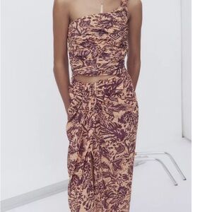 Zara two piece tropical ruched midi set